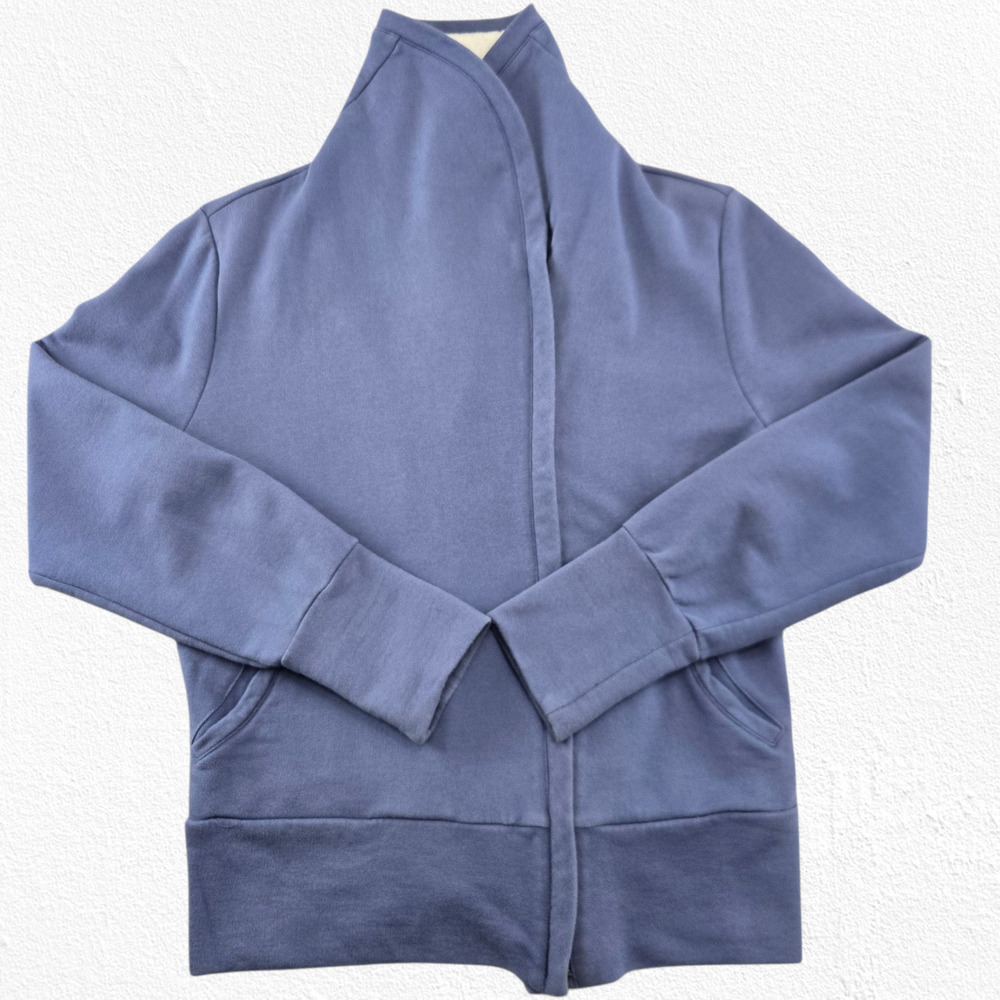 Y2K St John Sport Blue Knit Jacket Shearling Collar Asymmetrical Zip Size Medium